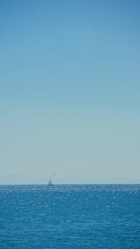 Blue sky, white clouds, and sailboat scenery Stock Footage 341360946