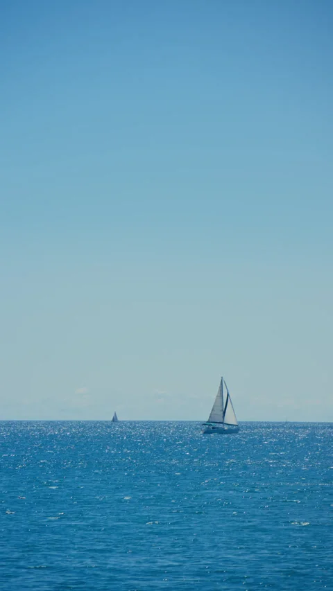 Blue sky, white clouds, and sailboat scenery Stock Footage 341360951