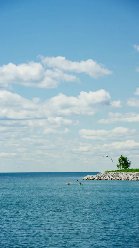 Blue sky, white clouds, and sailboat scenery Stock Footage 341360952