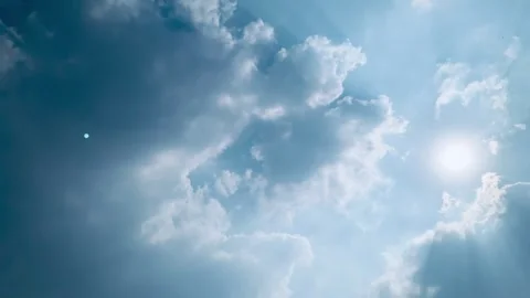 Blue Sky with White Clouds and Sunlight, Slow Left to Right Pan, 4K Stock Footage 341858247