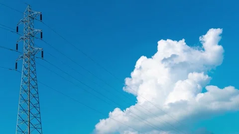 Blue Sky White Clouds and Utility Poles in Peaceful Countryside Stock Footage 341870922