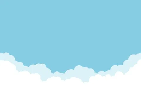 Blue sky with white clouds background. Cartoon flat style design. Vector illu Stock Illustration