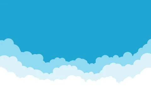 Blue sky with white clouds background. Cartoon flat style design. Vector illu Stock Illustration