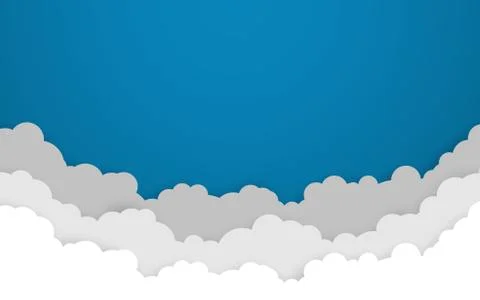 Blue sky with white clouds background. Cartoon flat style design. Vector illu 스톡 일러스트