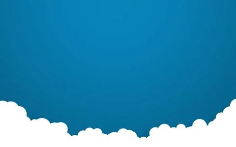 Blue sky with white clouds background. Cartoon flat style design. Vector illu Stock Illustration