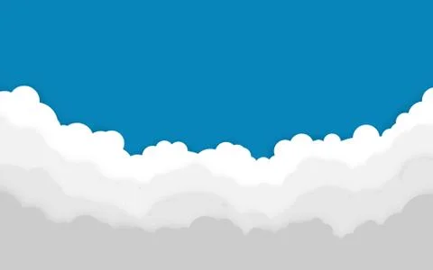 Blue sky with white clouds background. Cartoon flat style design. Vector illu 스톡 일러스트
