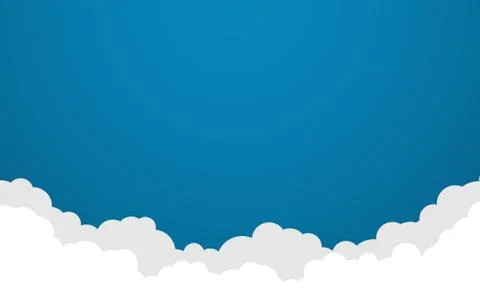 Blue sky with white clouds background. Cartoon flat style design. Vector illu Illustrazione stock