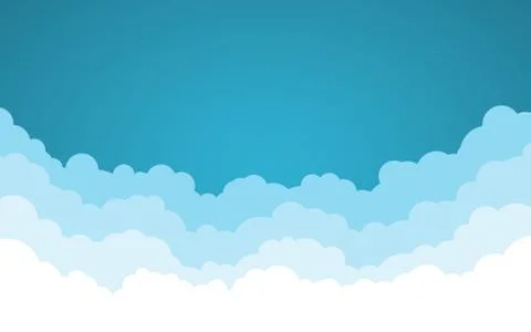 Blue sky with white clouds background. Cartoon flat style design. Vector illu イラスト素材