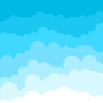 Blue sky with white clouds background. Border of clouds. Simple cartoon desig Stock Illustration