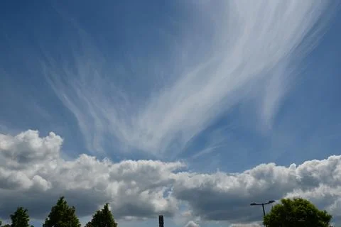 Blue sky with white clouds background Stockfoto's