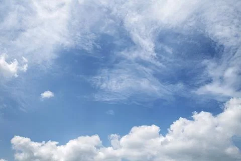 Blue sky with white clouds background in summer day Stock Photos