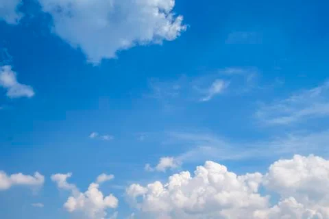Blue sky with white clouds, clear blue sky with plain white cloud with space Stock Photos