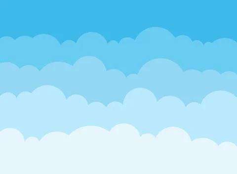 Blue sky with white clouds in flat style. Airy atmosphere vector illustrati.. Stock Illustration