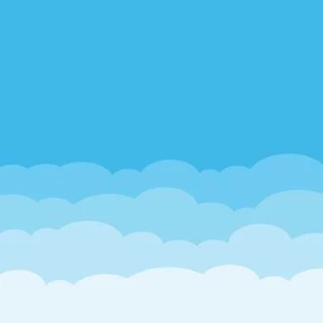 Blue sky with white clouds in flat style. Airy atmosphere vector illustrati.. イラスト素材