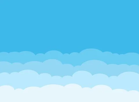 Blue sky with white clouds in flat style. Airy atmosphere vector illustrati.. Stock Illustration
