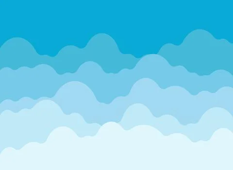 Blue sky with white clouds in flat style. Airy atmosphere vector illustrati.. Stock Illustration