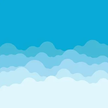 Blue sky with white clouds in flat style. Airy atmosphere vector illustrati.. Stock Illustration