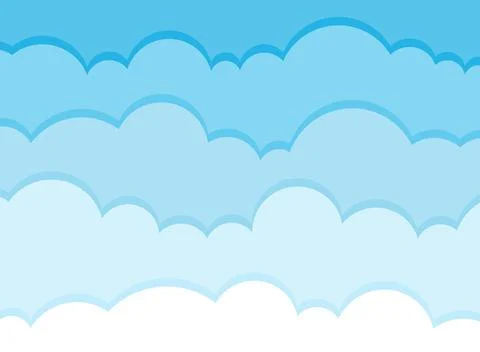 Blue sky with white clouds in flat style. Airy atmosphere vector illustrati.. Stock Illustration