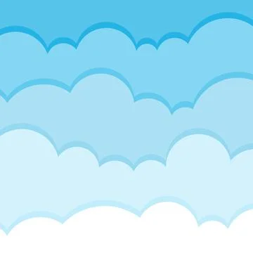 Blue sky with white clouds in flat style. Airy atmosphere vector illustrati.. Stock Illustration