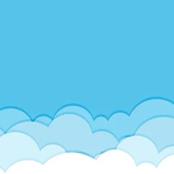 Blue sky with white clouds in flat style. Airy atmosphere vector illustrati.. Stock Illustration
