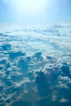 Blue sky with white clouds. Flight over clouds. Celestial abyss Fotos de archivo