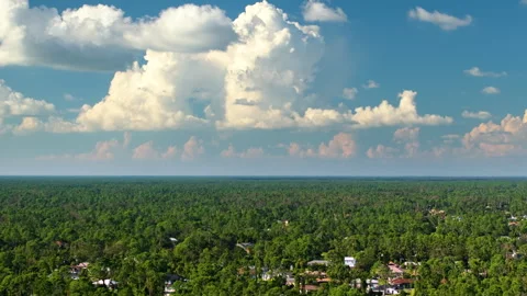 Blue sky with white clouds over rural Florida town. Bright summer skyscape 스톡 동영상 277967430
