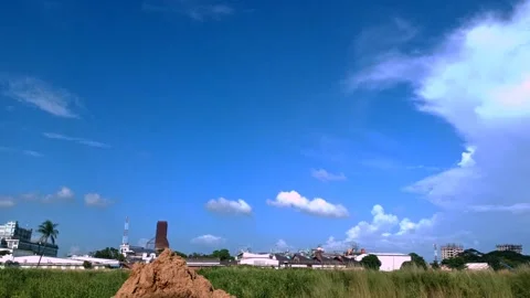 Blue Sky with White Clouds Over Cityscape Stock Footage 318813933