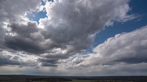 Blue sky white clouds. Puffy fluffy white clouds. Cumulus cloud cloudscape Stock Footage 195633269
