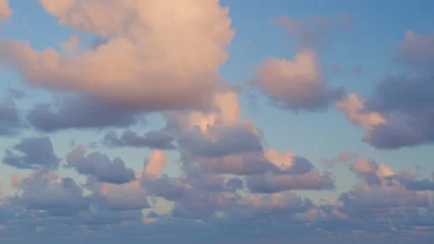 Blue sky white clouds. Puffy fluffy white clouds. Cumulus cloud cloudscape Stock Footage 196218418
