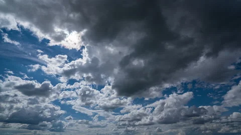 Blue sky white clouds. Puffy fluffy white clouds. Cumulus cloud cloudscape Stock Footage 198932335