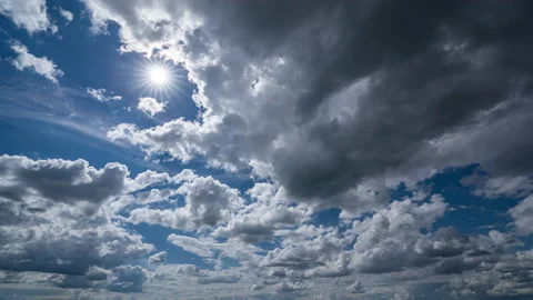 Blue sky white clouds. Puffy fluffy white clouds. Cumulus cloud cloudscape Stock Footage 200880362