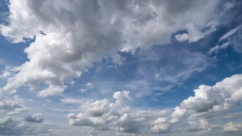 Blue sky white clouds. Puffy fluffy white clouds. Cumulus cloud cloudscape Stock Footage 222802182