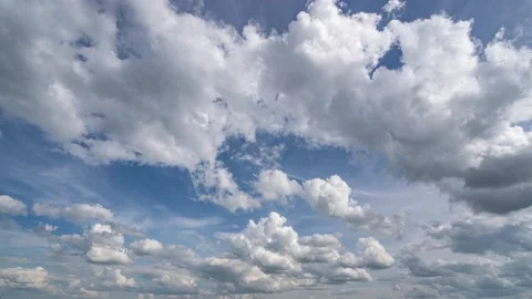 Blue sky white clouds. Puffy fluffy white clouds. Cumulus cloud cloudscape Stock Footage 223381261