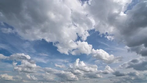 Blue sky white clouds. Puffy fluffy white clouds. Cumulus cloud cloudscape Stock Footage 226107876