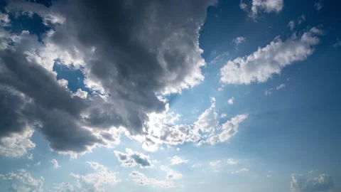 Blue sky white clouds. Puffy fluffy white clouds. Cumulus cloud cloudscape Stock Footage 247250802