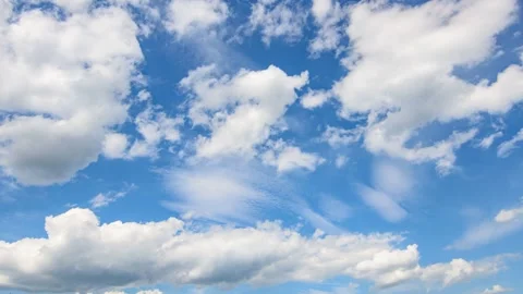 Blue Sky White Clouds. Puffy Fluffy white clouds. Cumulus Cloud Cloudscape. Stock Footage 280109173