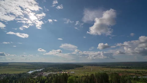 Blue sky white clouds. Puffy fluffy white clouds. Cumulus cloud cloudscape Stock Footage 280793676