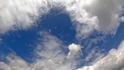 Blue Sky with White Clouds, Puffy Fluffy White Clouds Moving Fast. Stock Footage 284313094