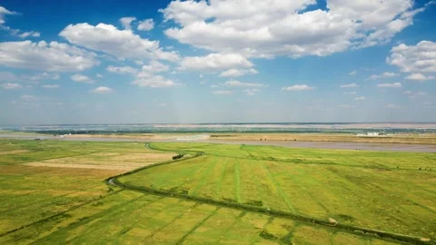 Blue sky - white clouds - river beach - Yellow River Stock Footage 258090541