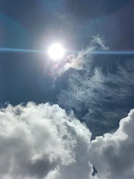 Blue sky with white clouds. The sky is clear and bright, and the clouds are scat Stock Photos