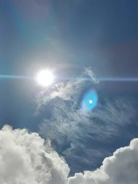 Blue sky with white clouds. The sky is clear and bright, and the clouds are scat Stock Photos