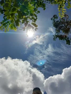 Blue sky with white clouds. The sky is clear and bright, and the clouds are scat Stock Photos