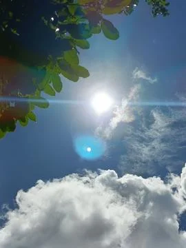 Blue sky with white clouds. The sky is clear and bright, and the clouds are scat Stock Photos