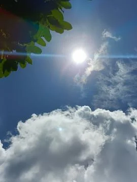 Blue sky with white clouds. The sky is clear and bright, and the clouds are scat Stock Photos