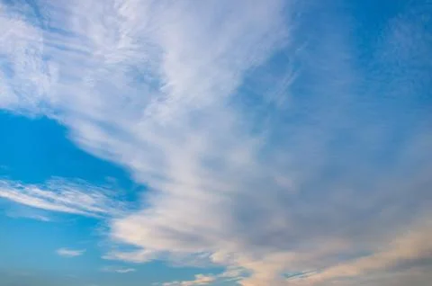 Blue sky with white clouds at sunset Stock Photos