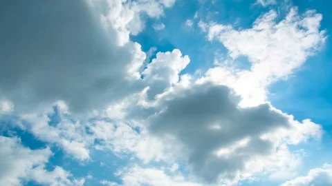 Blue sky & white clouds, time lapse beautiful clear weather in horizon, cloud Stock Footage