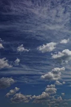 Blue sky with white cumulus clouds. Stock Photos