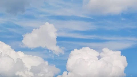 Blue sky, white, fluffy clouds. Summer time lapse of blue sky.  Stock Footage 258068757