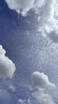 Blue Sky White Fluffy Clouds Low Angle View Sky Background Copy Space Stock Photos