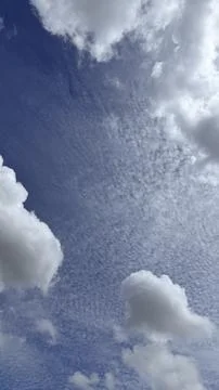 Blue Sky White Fluffy Clouds Low Angle View Sky Background Copy Space Stock Photos